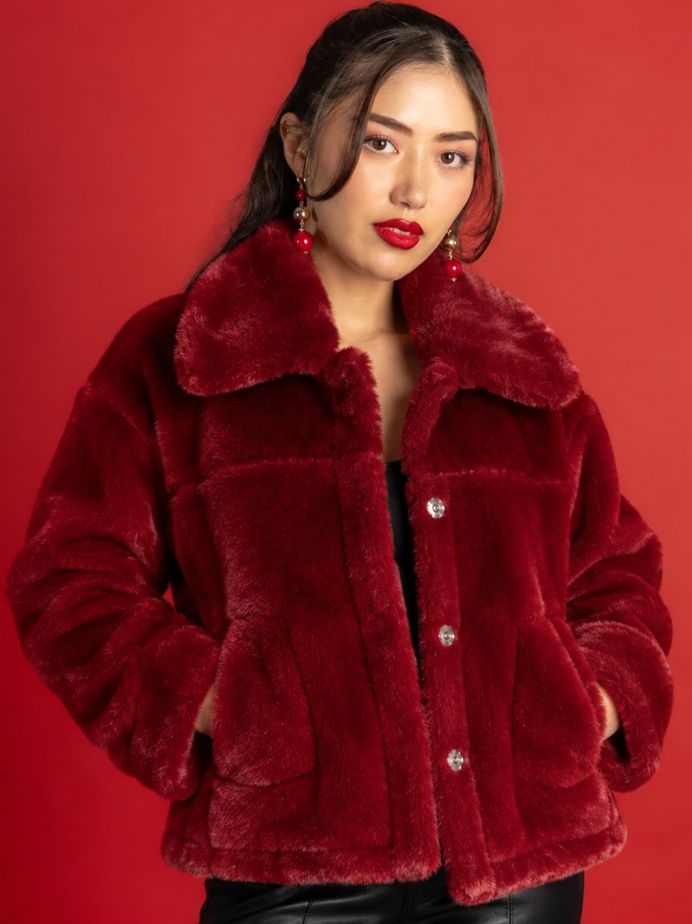 NWT Burgundy Wine Red Faux Mink Fur Coat Jacket S Urban Republic Holiday Glam